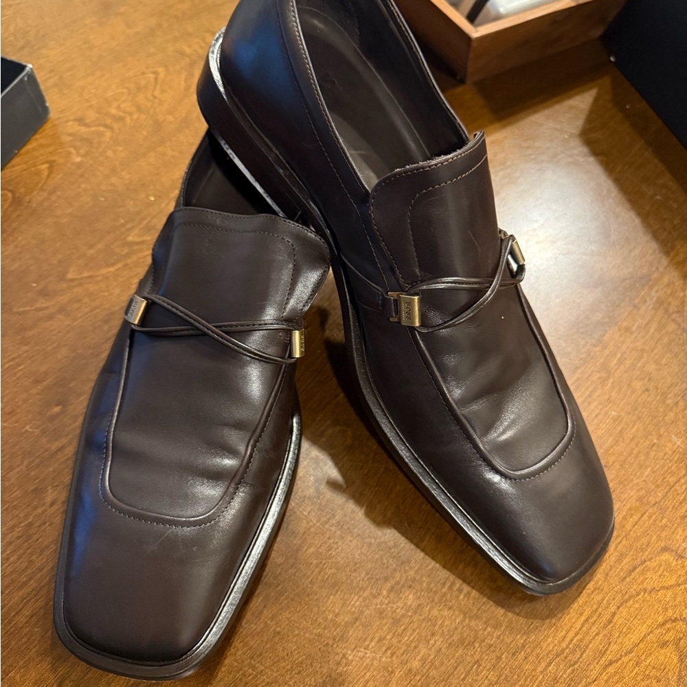 Hugo Boss Made in Italy Leather Bit Loafers Men’s Size 10 Brown Dress Shoes